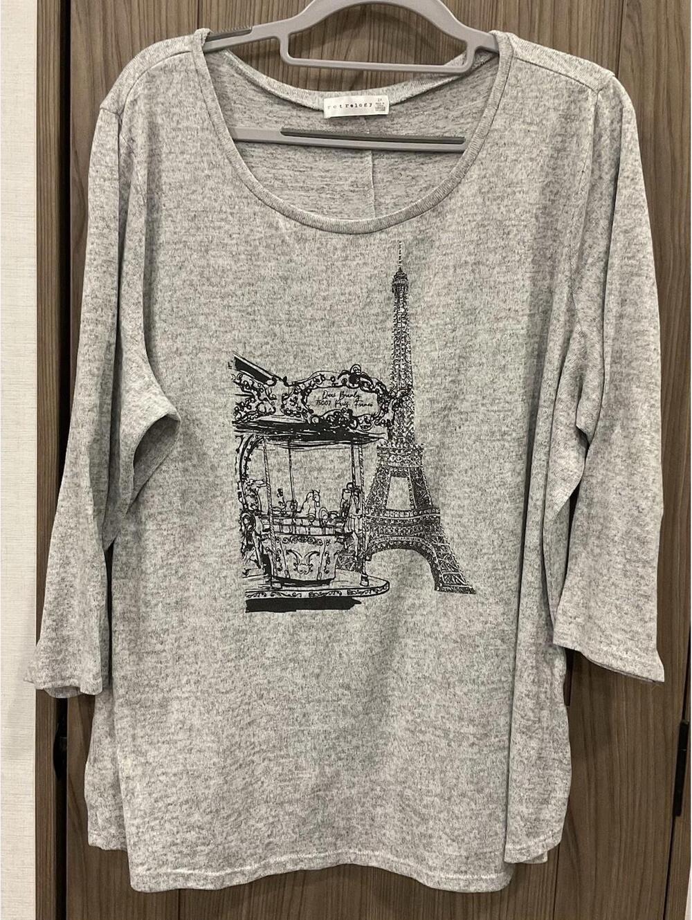 Retrology Womens Round Neck 3/4 Sleeve Eiffel Tower Tee Size 2X